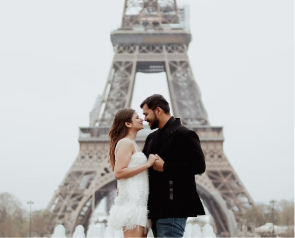 Couple in Front of Eiffel Tower